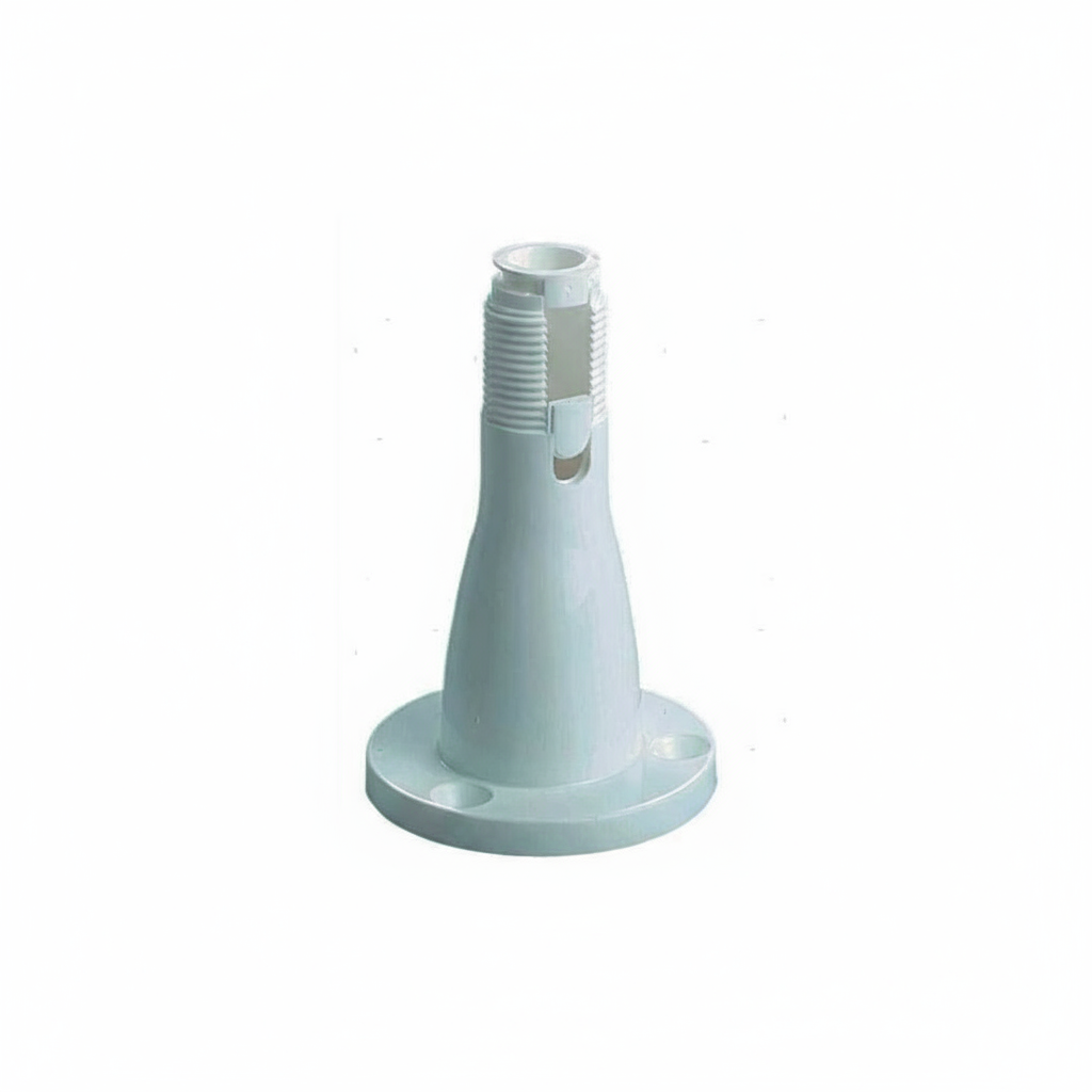 Base antenna fissa universale in nylon rinforzato bianco, forma conica con flangia circolare e filettatura superiore