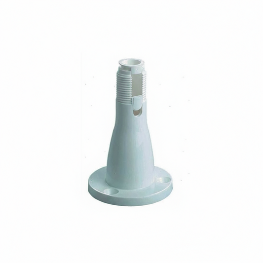 Base antenna fissa universale in nylon rinforzato bianco, forma conica con flangia circolare e filettatura superiore