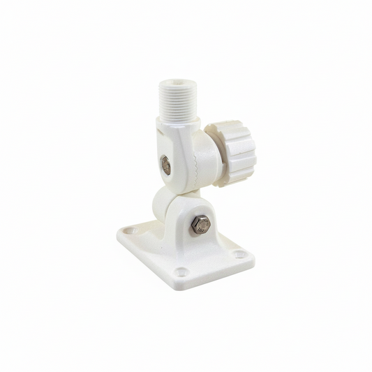 Base antenna regolabile a pomello in nylon bianco con snodo orientabile e piastra di fissaggio a vite
