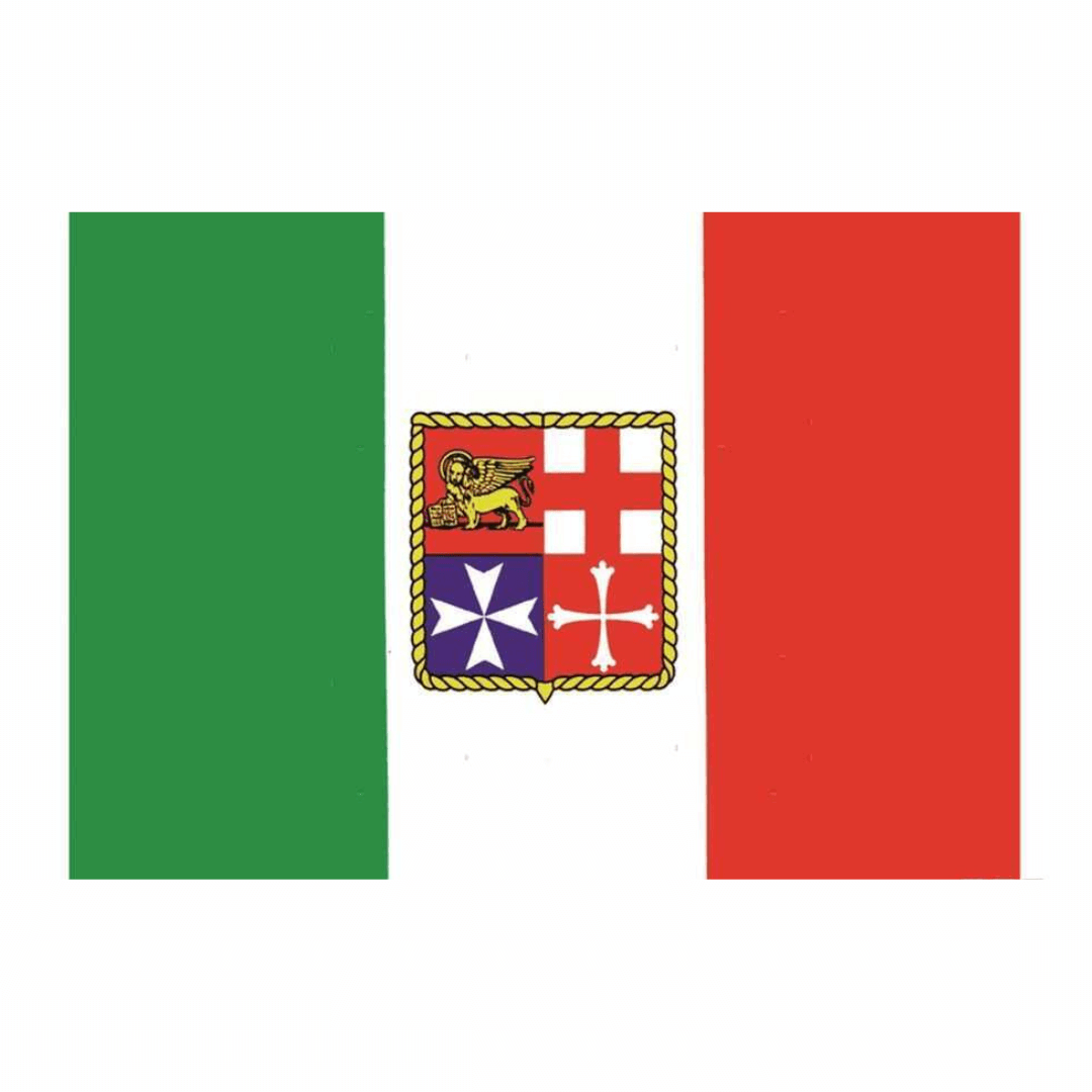 Bandiera Italia adesiva verde bianco rosso con stemma Marina Mercantile 16x24 cm