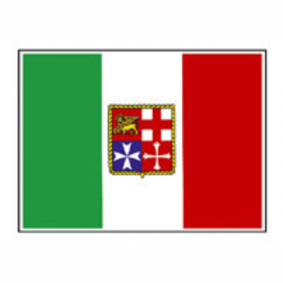 Bandiera Italia gommata adesiva 16x24 cm, tricolore verde bianco rosso con stemma Marina Mercantile