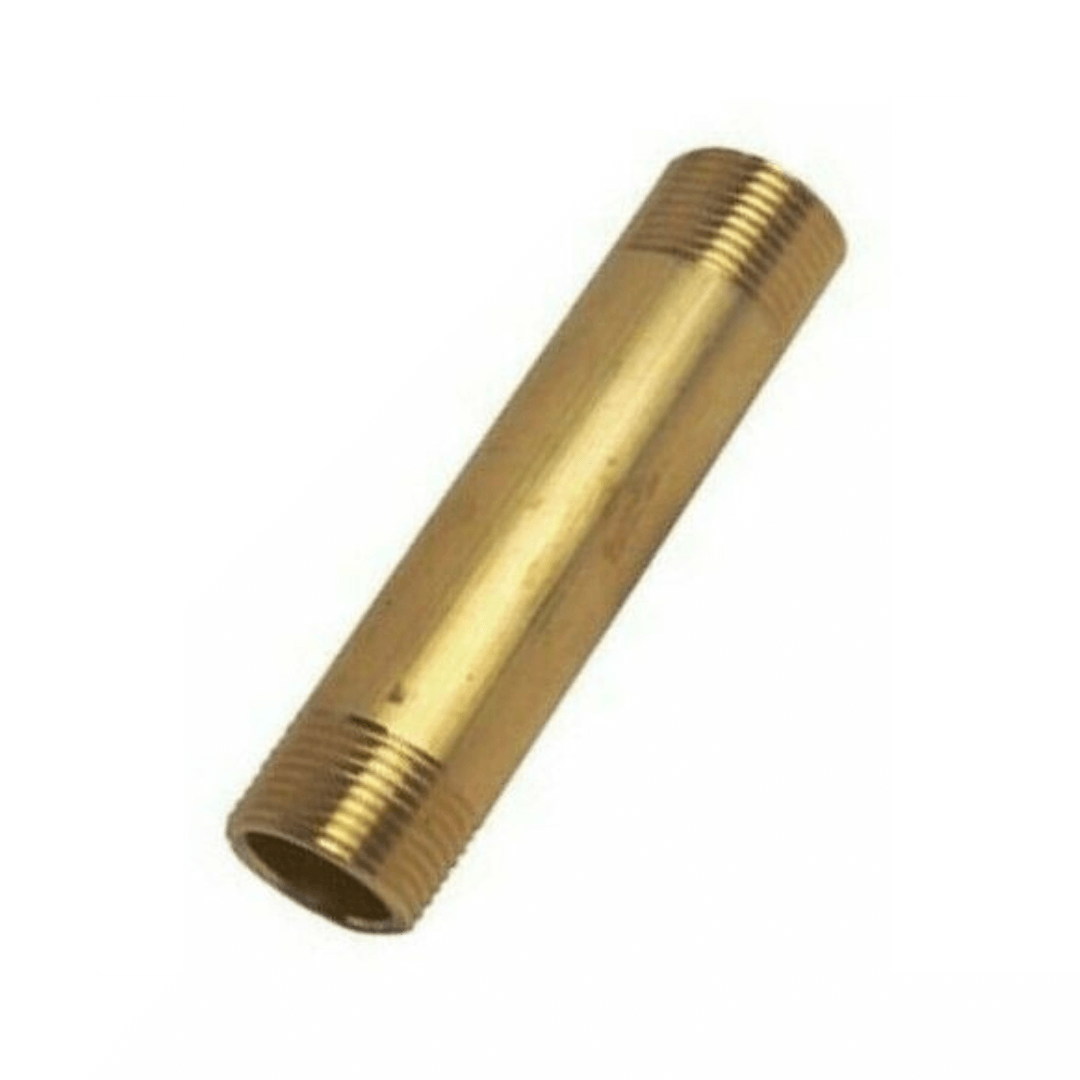 Barilotto ottone 1" due filetti maschi 150mm, cilindrico dorato, raccordo tubolare filettato