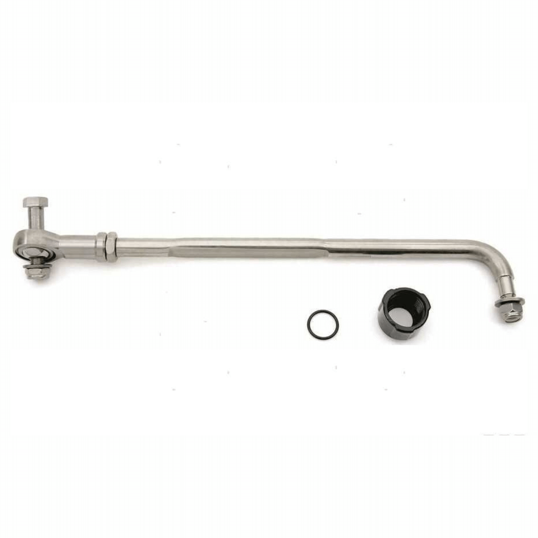 Barra rinvio motore inox A73SS Ultraflex con raccordo nero e O-ring, forma a L, finitura lucida
