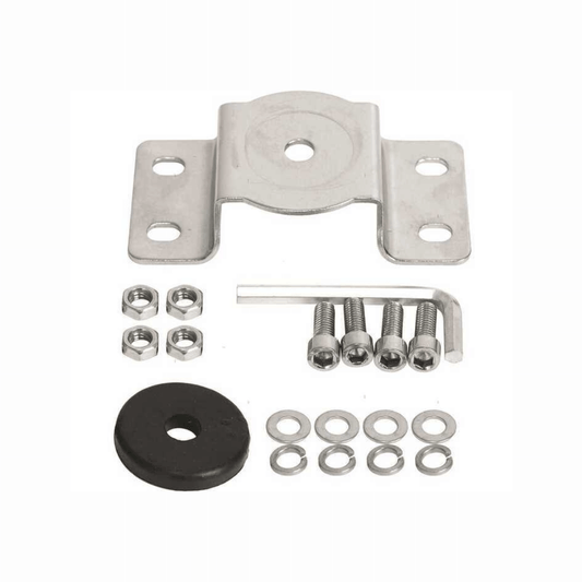 Base inox montaggio faretti con staffa acciaio, 4 viti esagonali, dadi, rondelle e gommino nero