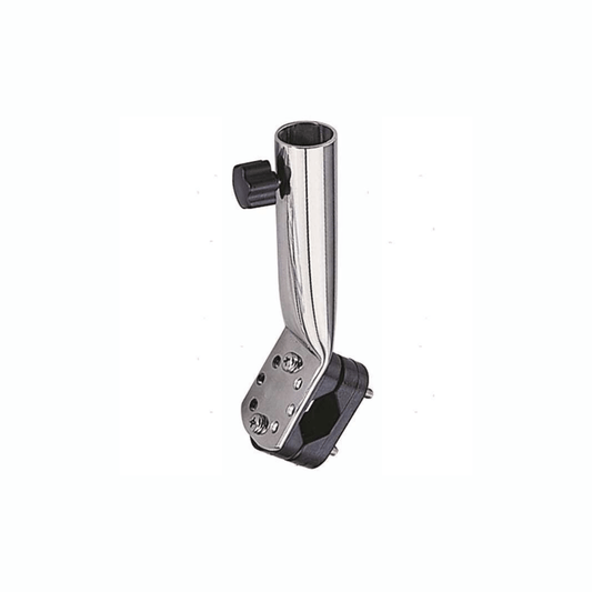 Base per bandiera inox cromata con tubo portabandiera angolato e clamp regolabile Ø 22-25 mm