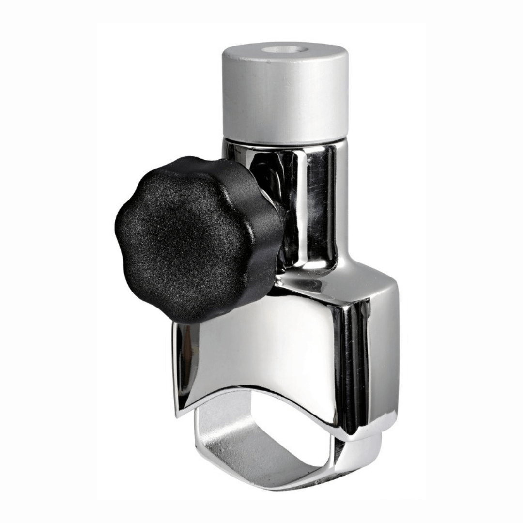Base per pulpito in acciaio cromato con morsetto e pomello nero, compatibile Ø 22/25 mm