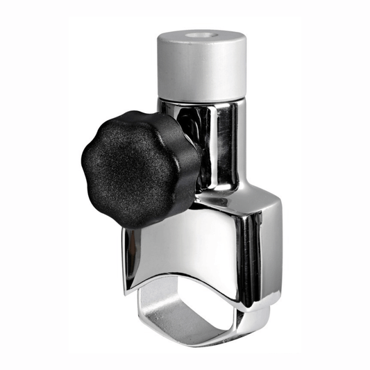 Base per pulpito in acciaio cromato con morsetto e pomello nero, compatibile Ø 22/25 mm