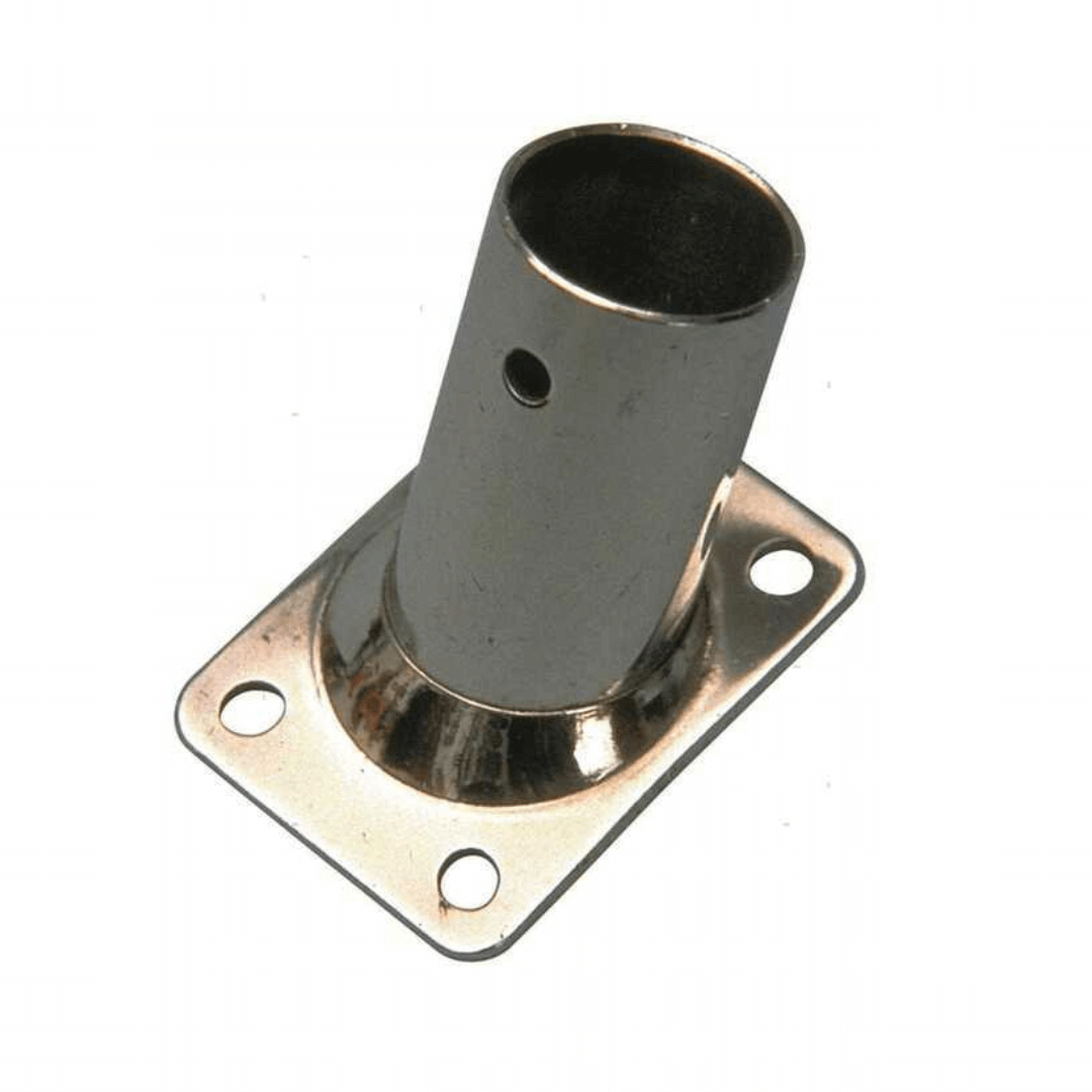 Base quadra 60° acciaio inox lucido con tubo inclinato e 3 fori di fissaggio