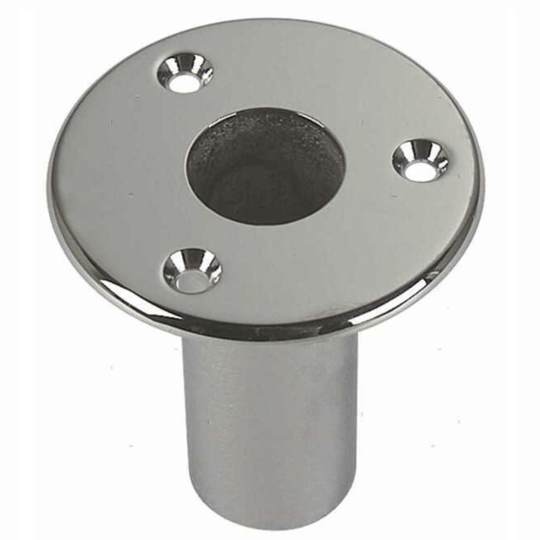 Base scaletta tonda inox lucida Ø 25 mm con 3 fori di fissaggio e tubo passante