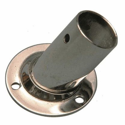 Base tonda 60° acciaio inox lucido con tubo inclinato e flangia circolare fori viti