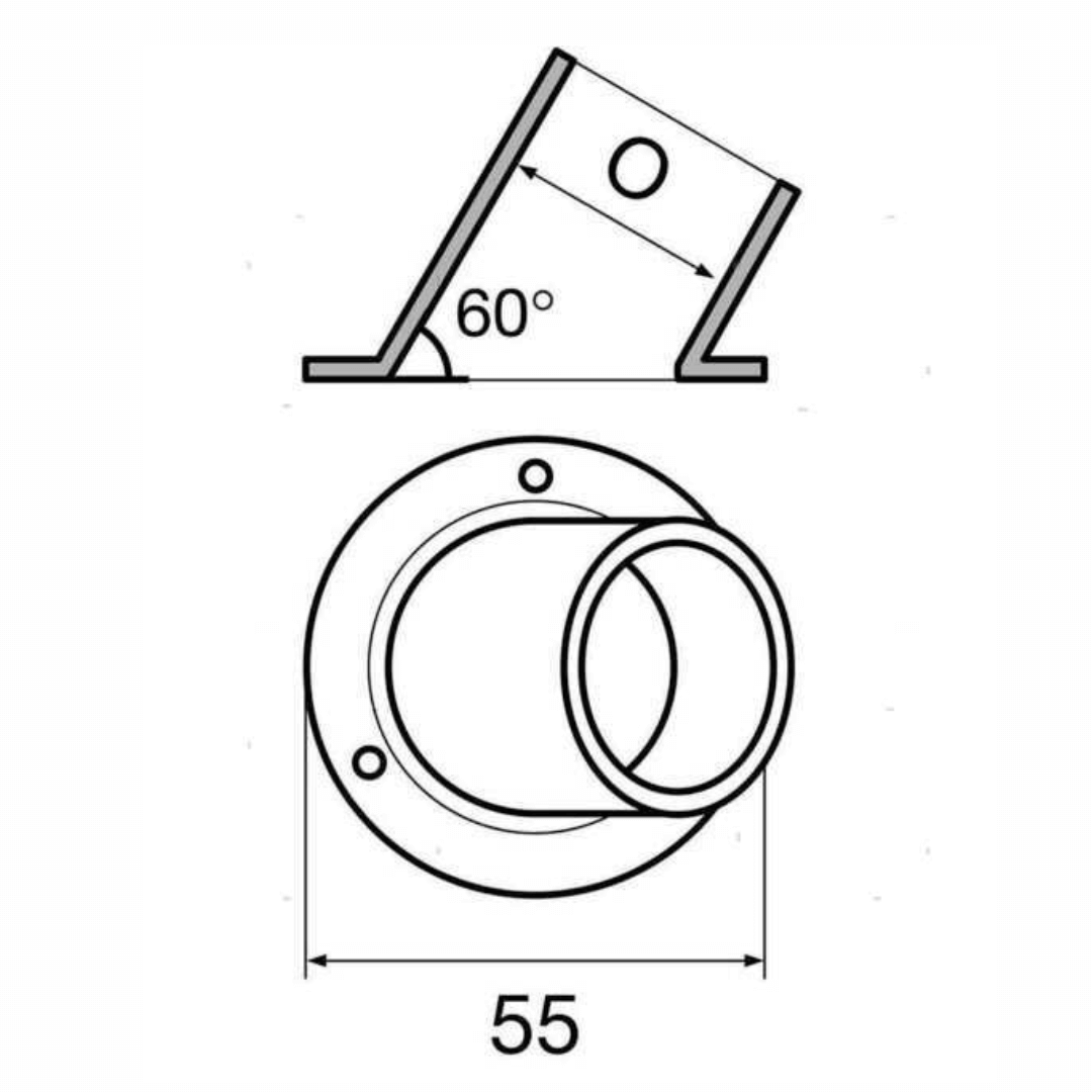Scheda tecnica base tonda 60° acciaio inox con diametro 55mm e angolazione