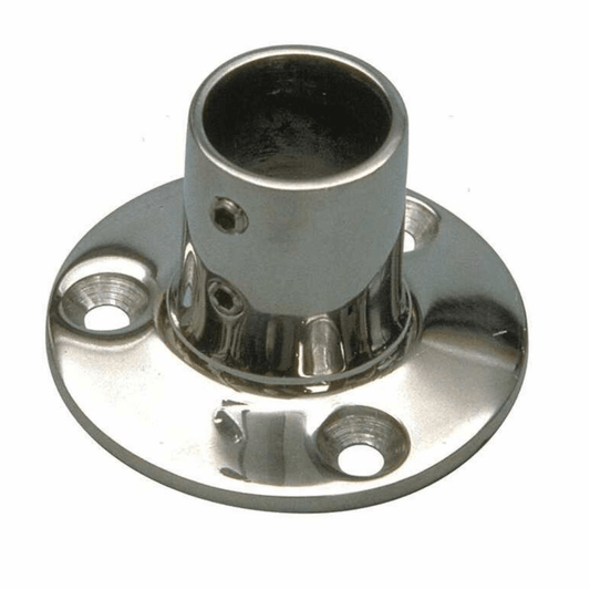 Base tonda 90° per candeliere in acciaio inox lucido, flangia circolare con fori di fissaggio