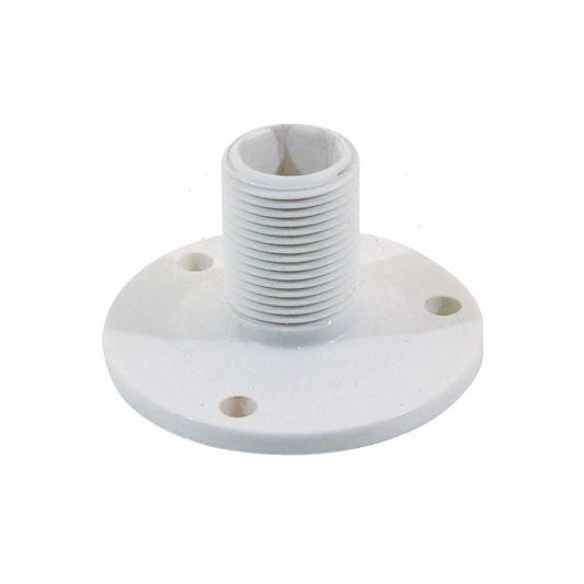Base antenna fissa bianca in plastica con filettatura e flangia rotonda con 4 fori di fissaggio