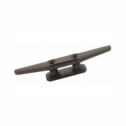 Bitta 80 mm in plastica nera con base rettangolare e due fori di fissaggio, vista laterale