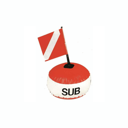 Boa sub gonfiabile rossa e bianca con bandiera segnaletica rossa e bianca e scritta SUB