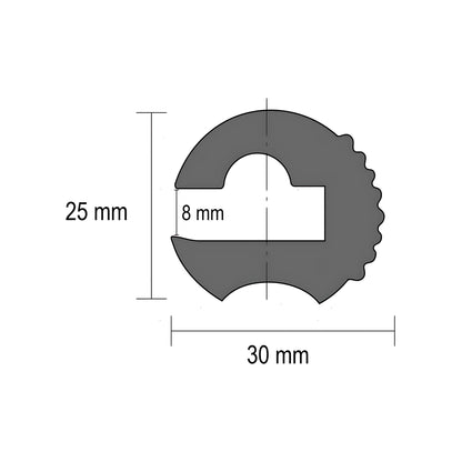 Bottazzo profilo parabordo tipo ECO1 in PVC nero altezza 25mm per giunzioni scafo-coperta.