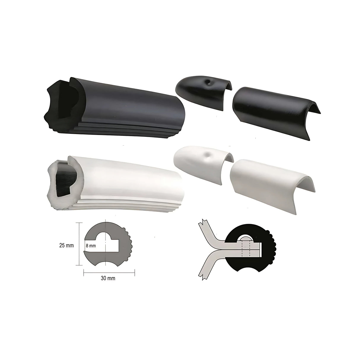 Bottazzo profilo parabordo tipo ECO1 in PVC nero altezza 25mm per giunzioni scafo-coperta.
