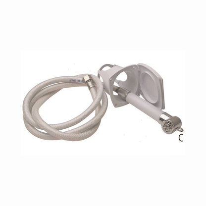 Box doccetta Uni-S bianco con tubo flessibile intrecciato bianco e soffione cromato