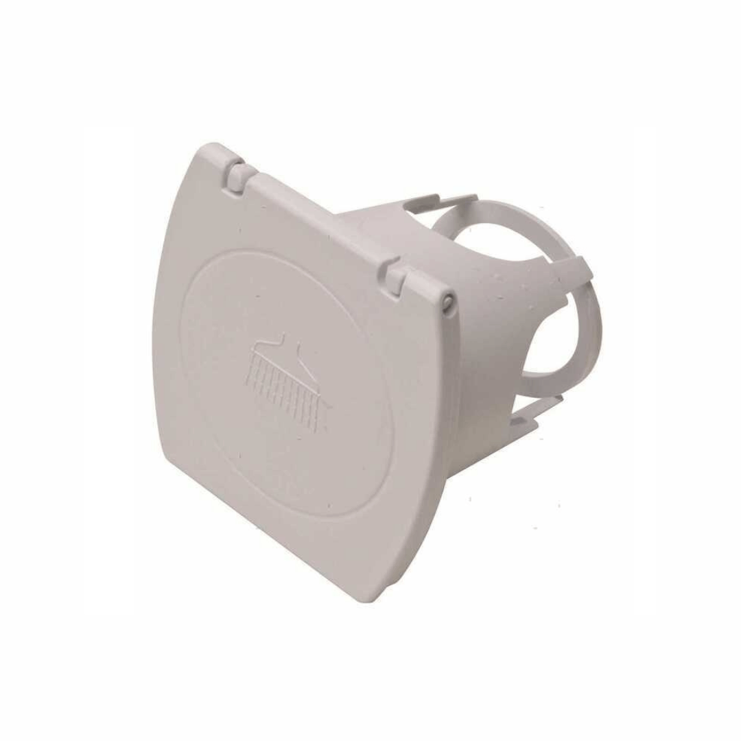 Box doccetta Uni-S in plastica bianca con coperchio basculante e icona doccia, vista frontale