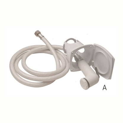 Box doccetta Uni-S bianco con doccetta, supporto a parete con sportello e tubo flessibile intrecciato
