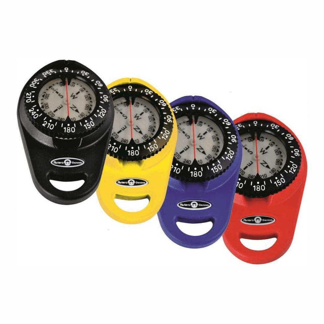 Bussole da rilevamento Riviera Orion in 4 colori: nero, giallo, viola e rosso, con ghiera graduata