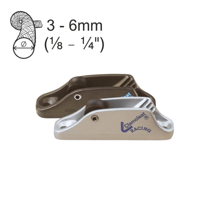 Strozzascotte Clamcleat Racing CL236 in alluminio argento e nero, Ø 3-6mm, con rullo