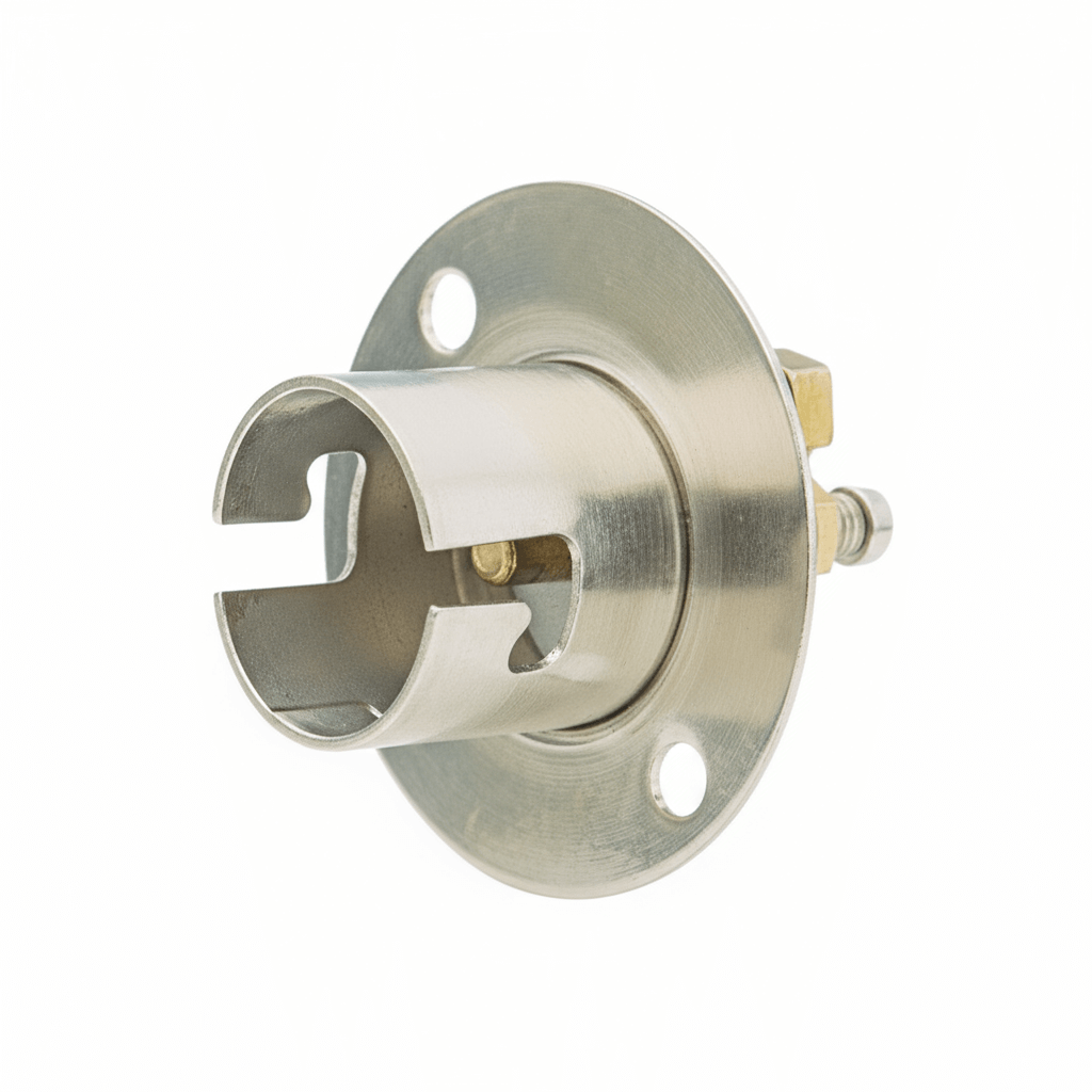 Portalampada per fanali DHR BA15 in metallo cromato con baionetta e contatti in ottone