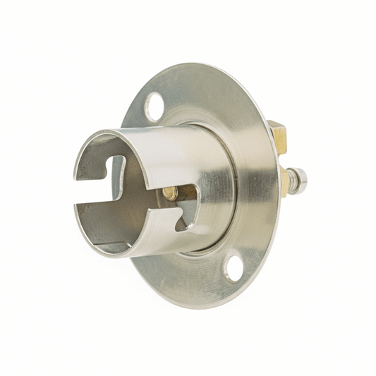 Portalampada per fanali DHR BA15 in metallo cromato con baionetta e contatti in ottone