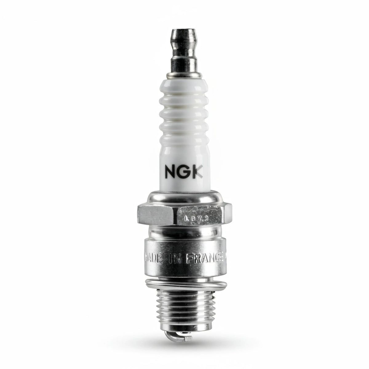 Candela NGK LKR7E in metallo cromato e ceramica bianca, isolatore nervato, Made in France