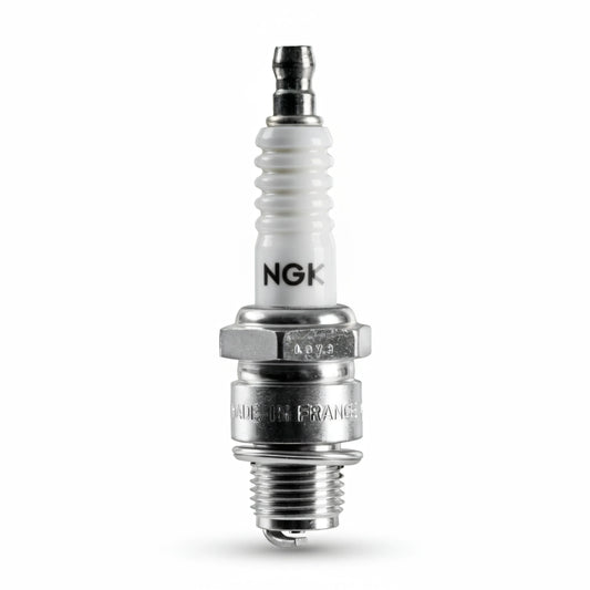 Candela NGK LKR7E in metallo cromato e ceramica bianca, isolatore nervato, Made in France