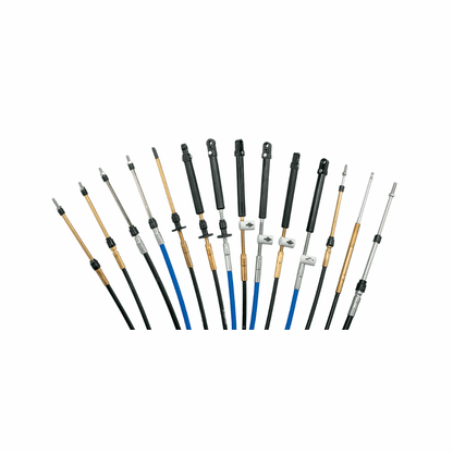 Assortimento cavi telecomando Ultraflex C5 neri e blu con terminali dorati e neri a ventaglio