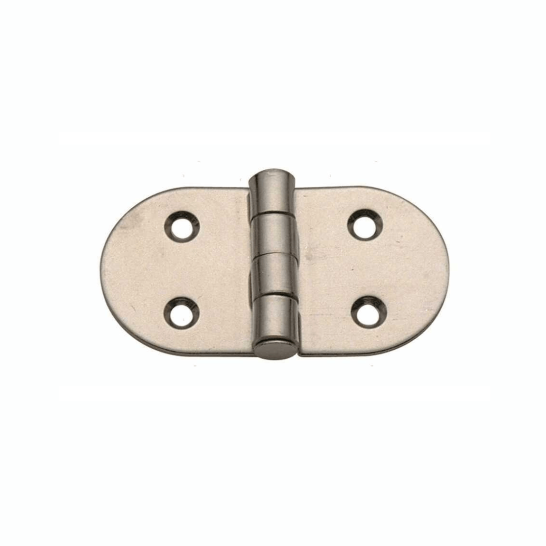 Cerniera biscotto 39x37 mm in acciaio inox, forma ovale con 4 fori e perno centrale