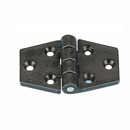 Cerniera a biscotto 40x63 mm in plastica nera con 8 fori per viti e perno centrale