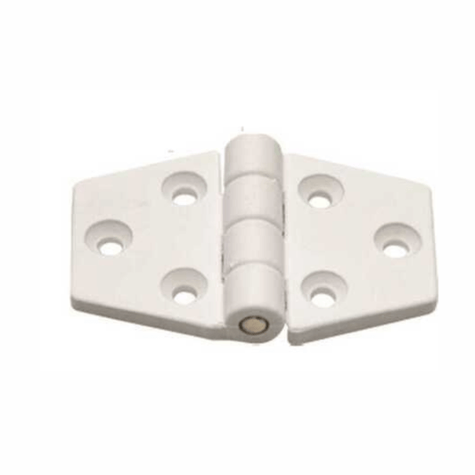 Cerniera a biscotto 60x95 mm in plastica bianca con 6 fori e perno centrale