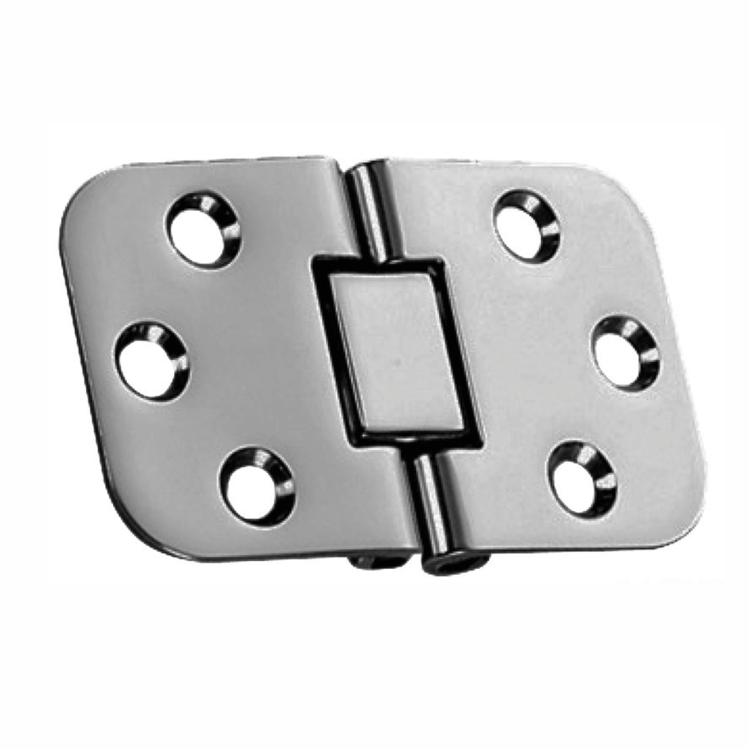 Cerniera a filo inox 68x42 mm con 6 fori, superficie piatta cromata e perno centrale