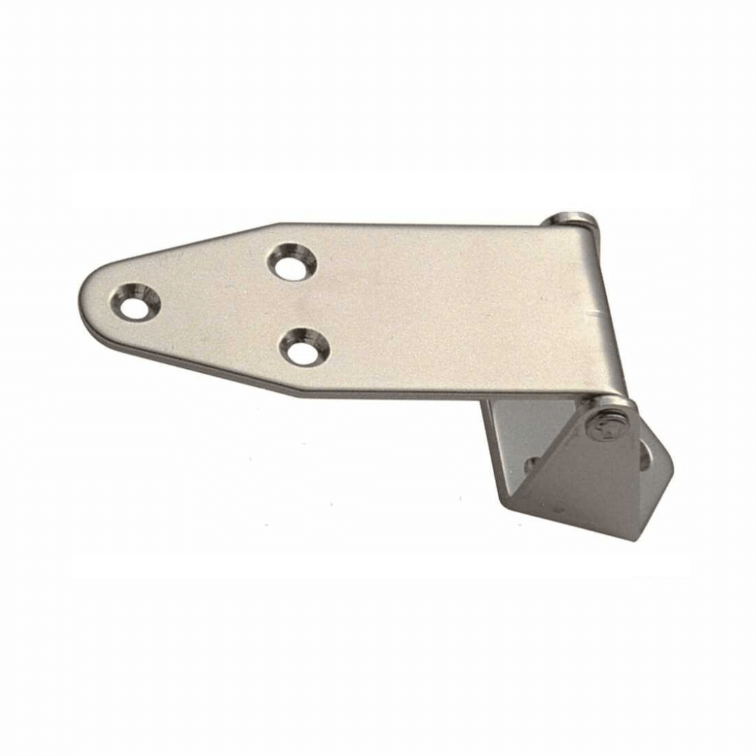 Cerniera offset in acciaio inox argento con 3 fori di fissaggio e staffa angolata, alta 40x95mm