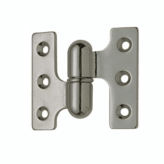 Cerniera a sfilo DX 60x50 mm in ottone cromato lucido con perno centrale e 5 fori di fissaggio