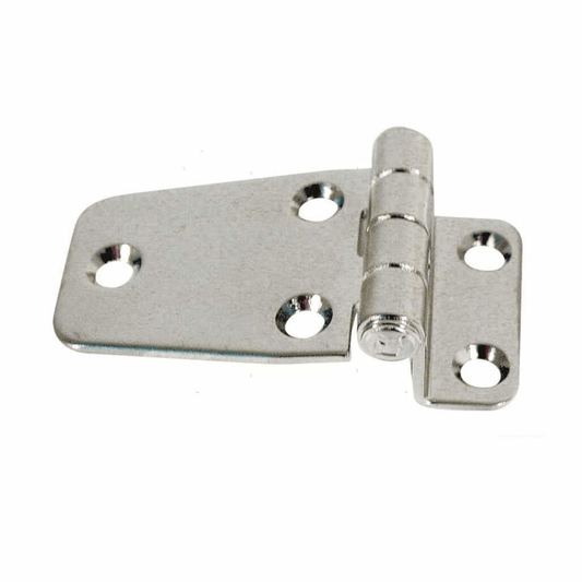 Cerniera offset long asimmetrica in acciaio inox cromato con perno centrale e 5 fori per viti