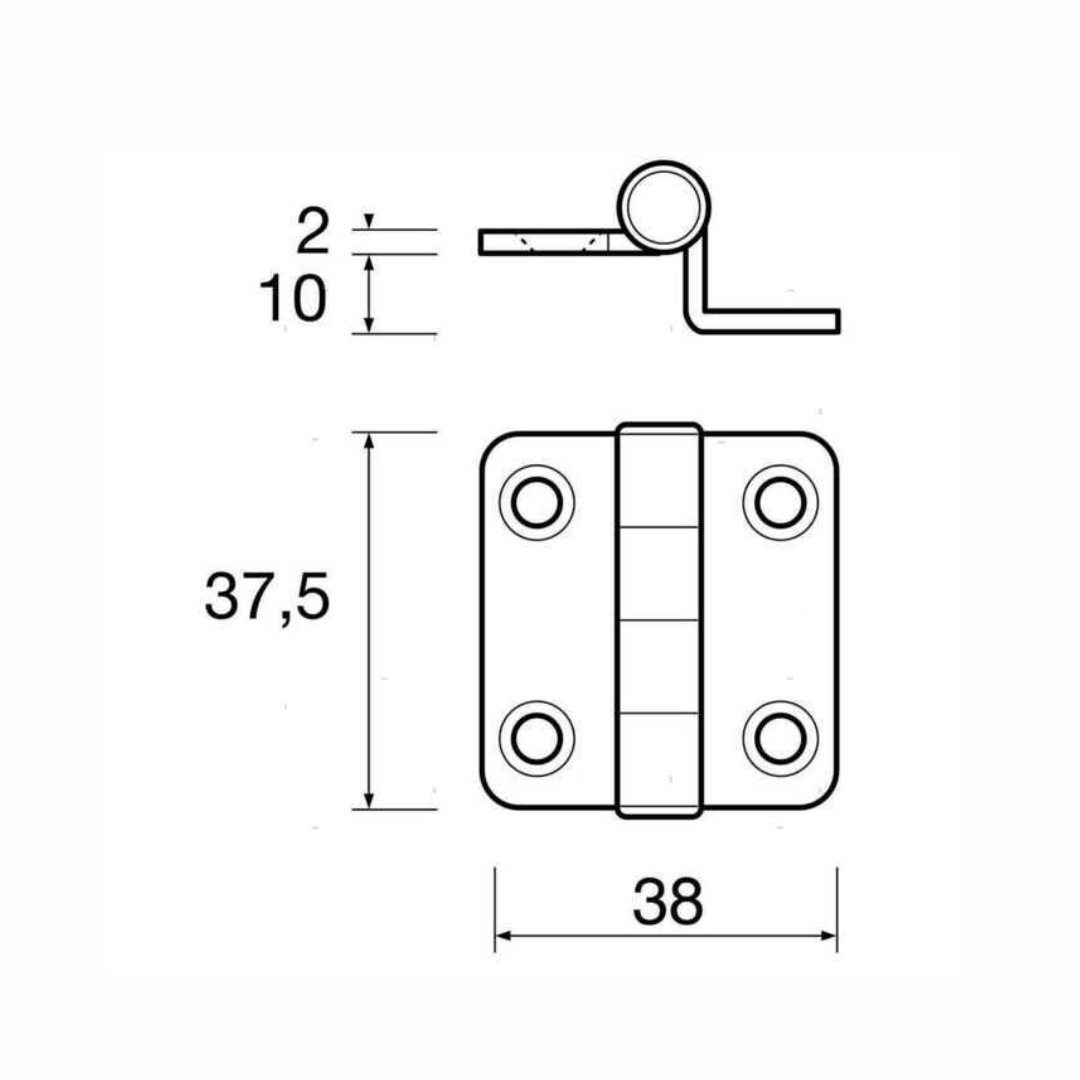 Scheda tecnica cerniera offset mini 37,5x38 mm con dimensioni e specifiche
