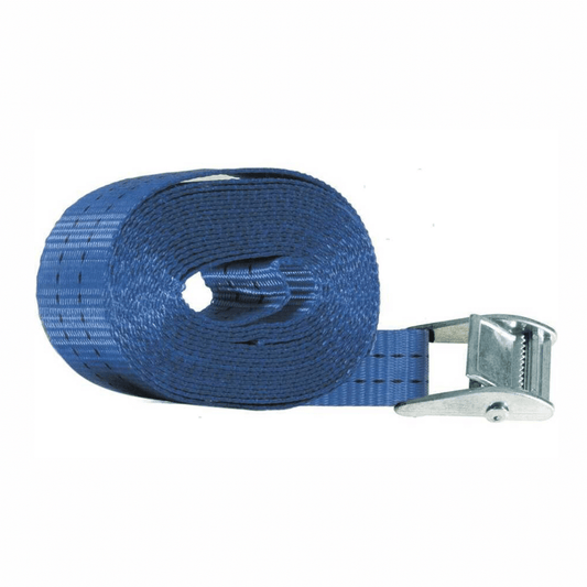 Cinghia tensionatrice blu in poliestere arrotolata con fibbia in acciaio inox, 4 mt, portata 250 kg
