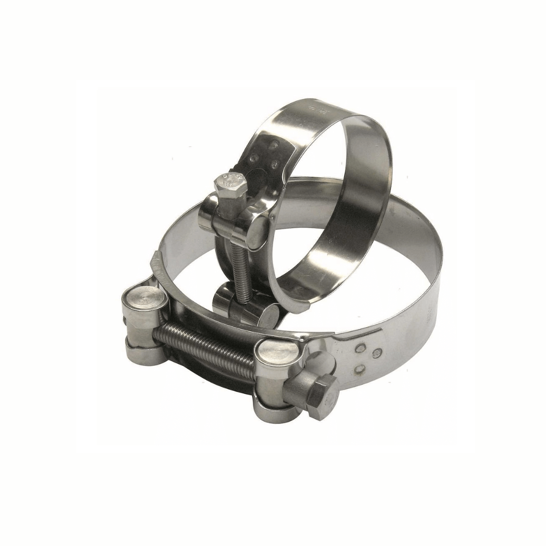 Coppia fascette T-Bolt HD in acciaio inox con doppio bullone, banda larga e vite a passo grosso