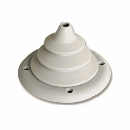 Cuffia passa paratia con ghiera bianca in plastica, forma conica a gradini con base circolare forata Ø105x65mm