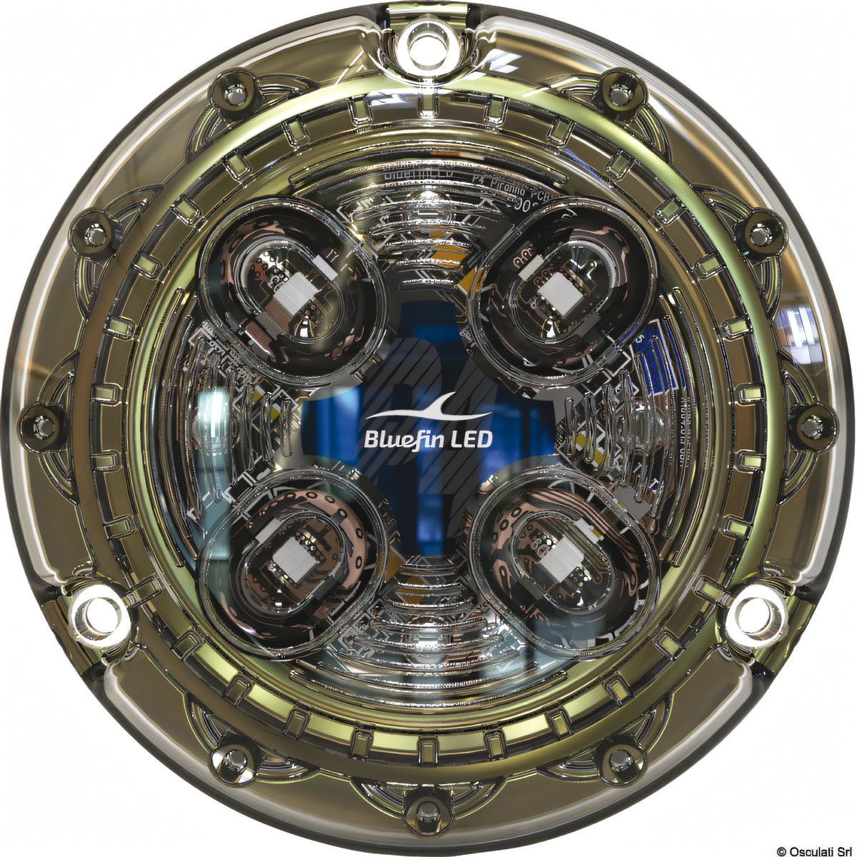 Luce subacquea LED Bluefin Piranha P4 Hi-Power in bronzo per carena di barca