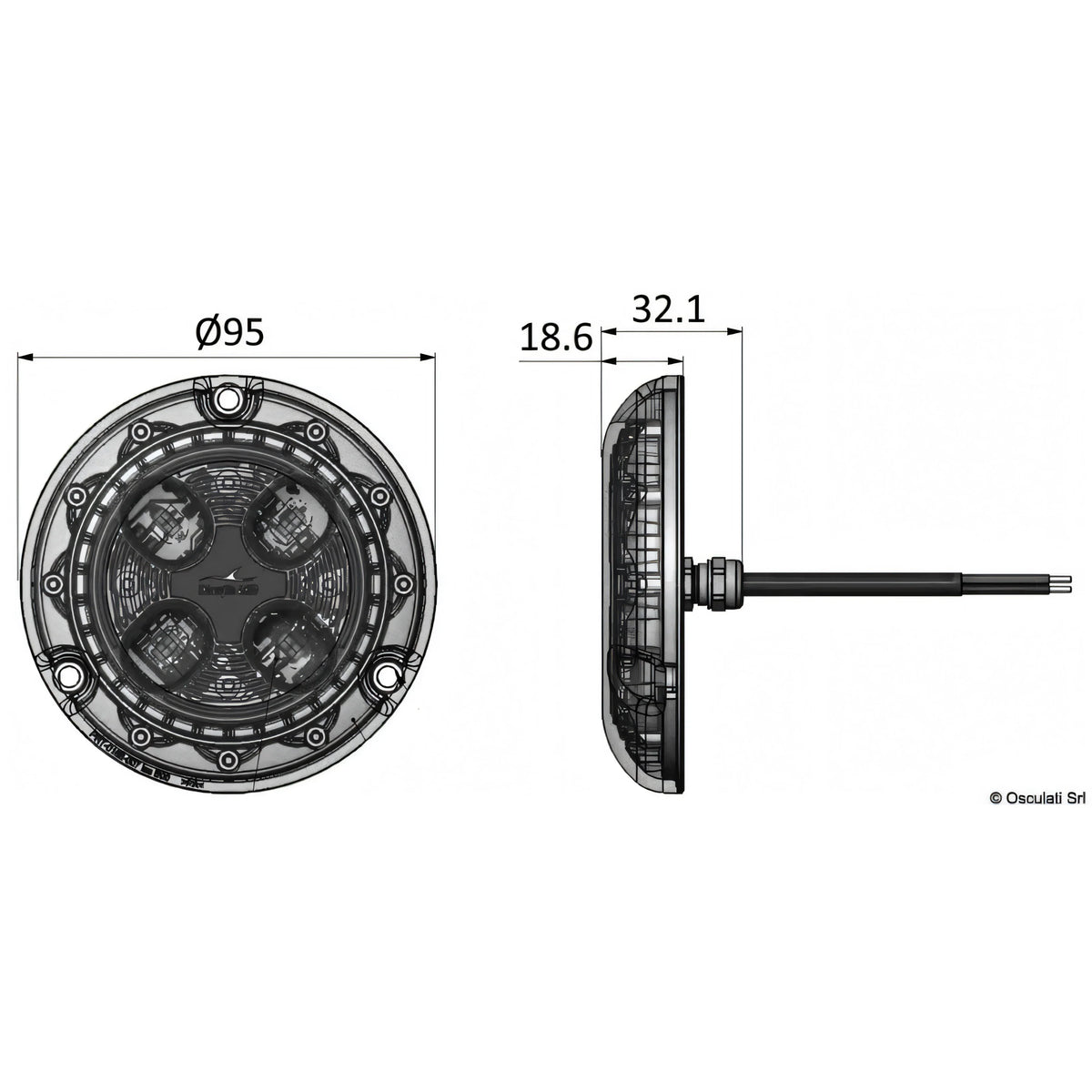 Luce subacquea LED Bluefin Piranha P4 Hi-Power in bronzo per carena di barca