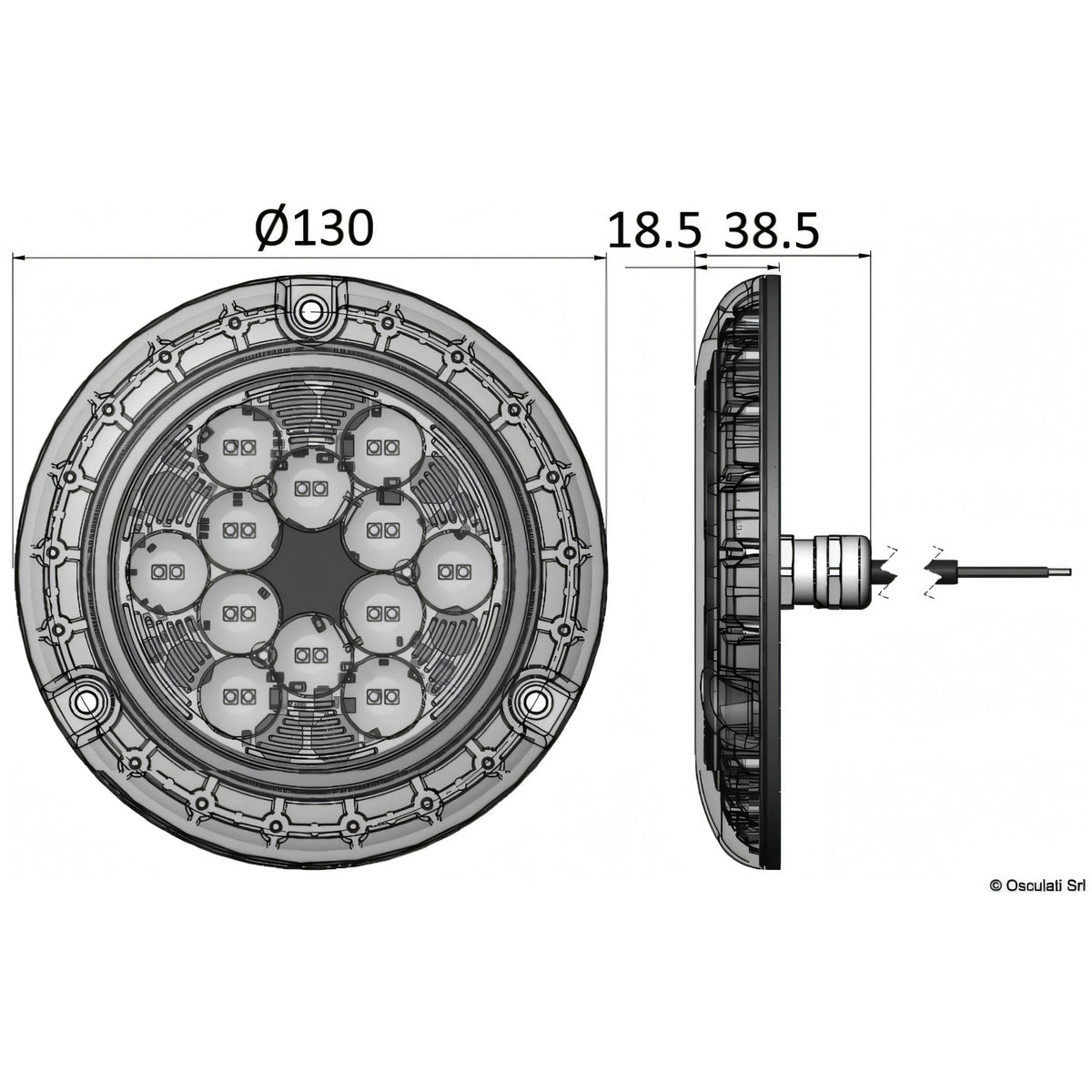 Luce subacquea LED Bluefin Piranha P24 in bronzo da 12000 lumen per carena di barca