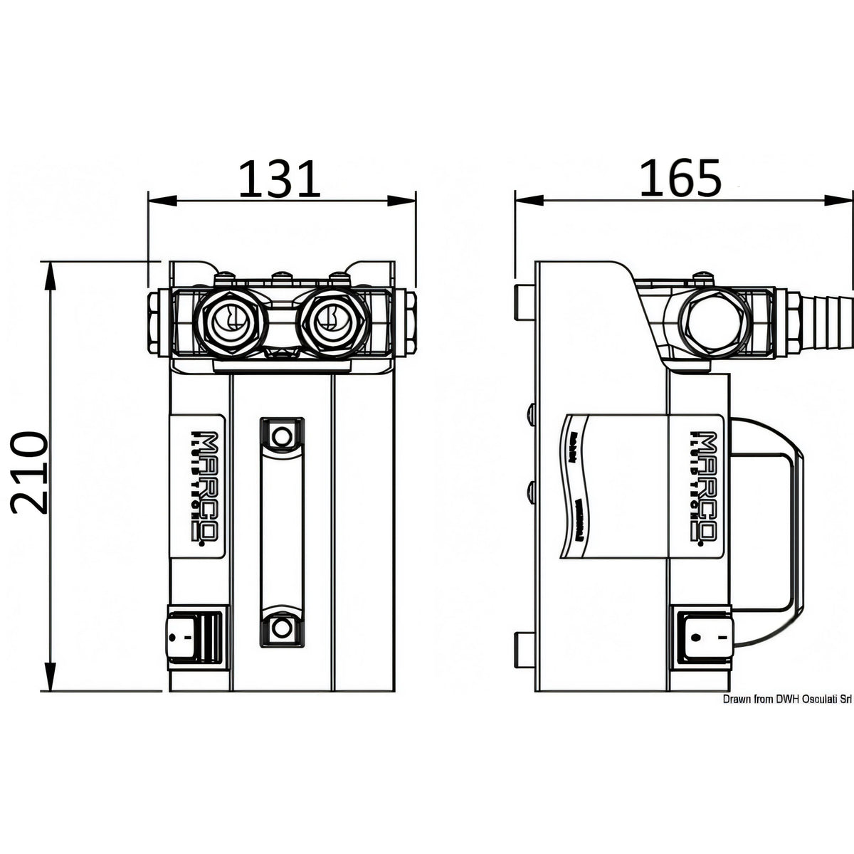 Disegno tecnico quotato della pompa a palette Marco VP45