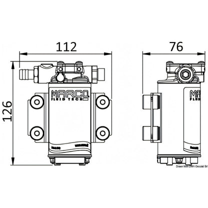 Disegno tecnico quotato dell'elettropompa Marco UP2/OIL