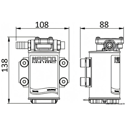 Disegno tecnico quotato dell'elettropompa Marco UP3/OIL