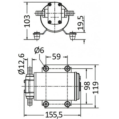 Disegno tecnico quotato della pompa autoadescante in bronzo Osculati