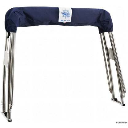 Roll-Bar Osculati in acciaio inox Ø 40 mm con cappottina pieghevole blu aperta